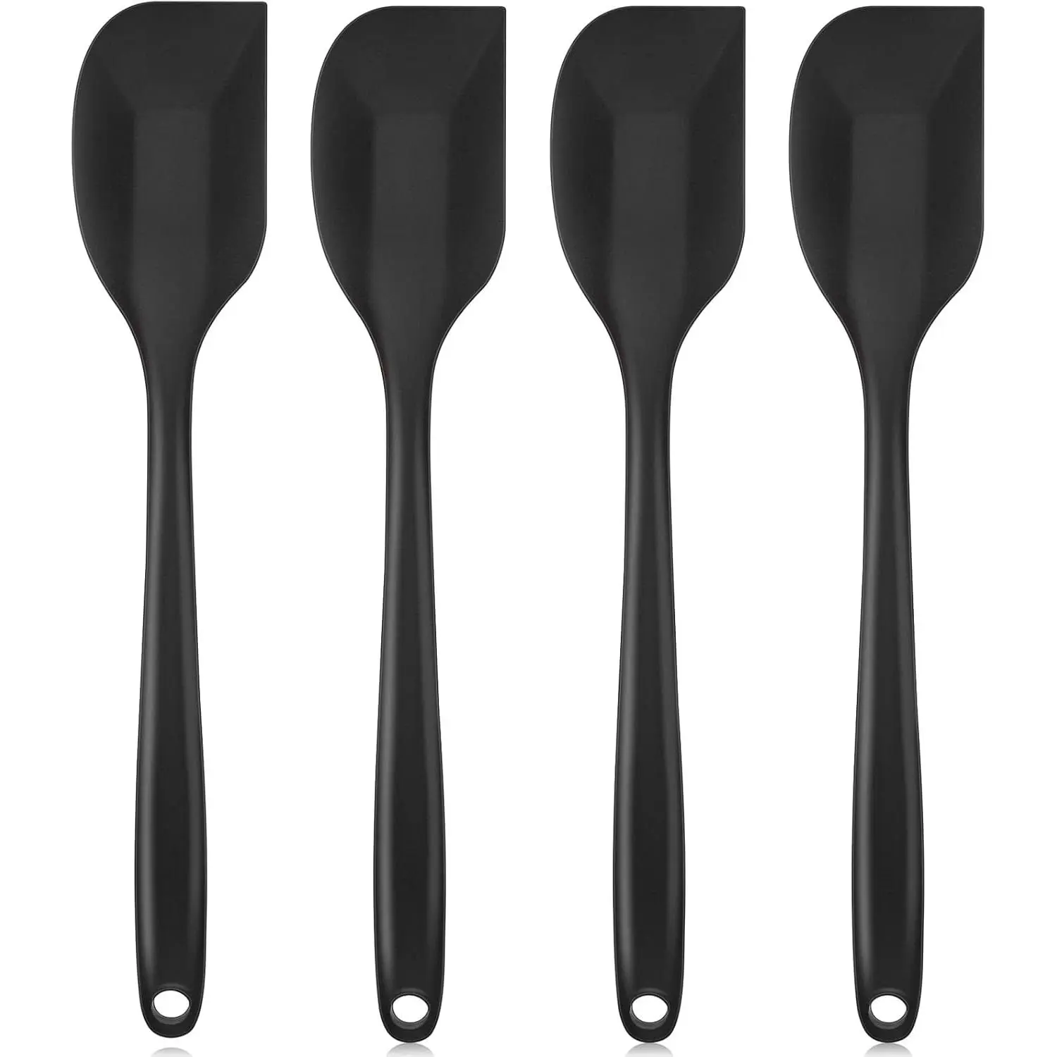 4-Piece Heat-Resistant Kitchen Utensils Set - 10.6 in Silicone Cooking Spoons, Large Non-Stick Oil Brush, Scraper, Dishwasher Safe for Stirring, Serving, Black
