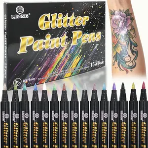 Metallic Temporary Tattoo Pens – 15 pcs Glitter Body Markers for Soccer Match & Festivals,Safe & Washable Markers, Quick-Dry Face Painting Kit for Kids and Adults