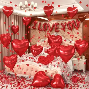 1000PCS I Love You Balloons & Red Rose Petals, Balloon Set, Valentine’s Day Heart Foil Mylar Balloons for Wedding, Anniversary, Engagement, Mother's Day & Romantic Party Decorations