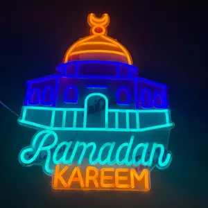 Ramadan Kareem Dome of the Rock Religious Neon, Warm White Moon and Star Design, 30 Inch LED Light for Eid Mubarak