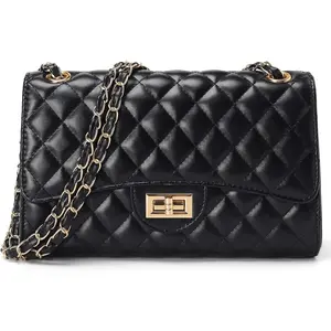 Quilted Leather Crossbody Bags for Women, Trendy Ladies Shoulder Purse Satchel HandBag with Chain Strap