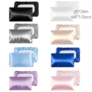 1pc/2pcs Satin Pillow Cases, Silk Pillow Cover with Elastic Band, Soft Silk Satin Pillowcase for Hair & Skin, Standard Queen Size, Room & Halloween Decor