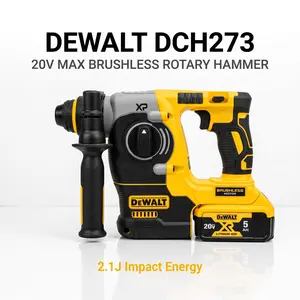 DeWalt DCH273 Cordless Rotary Hammer 2.4J Blow Energy for Overhead Drilling and Pipe Hangers with 0 4600 Hammer Rate 0 1100 RPM Variable Speed 2.6kg Lightweight 301mm Length 6 8 10 12mm Bits Battery and Charger Included