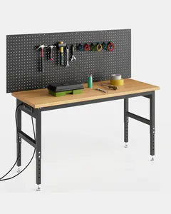 Garvee 60" Pegboard Workbench 2200lbs,Adjustable Garage Table 28-40" Height, Wall Organizer for Workshop/Home Tools