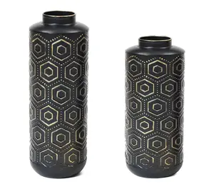 LuxenHome 2-Piece Black and Gold Metal Bottle Vase Set