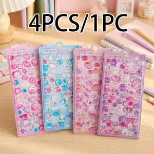 4pcs Japanese Relief Stickers, 3D Crystal Self-Adhesive Decals, DIY Phone Case & Nail Art, Fun Decorative Stickers, Gift for Family & Friends