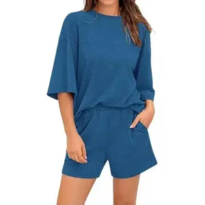 Women’s Summer Two-Piece Set 2026 Matching Set Casual 3/4 Sleeve Top Elastic Waist Shorts Casual Set with Pocket # GapGARMENTARY
