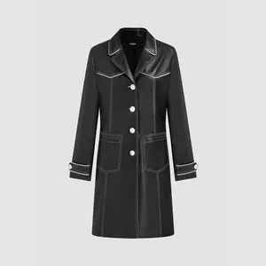 Cider Faux Leather Collar Contrasting Binding Jacket