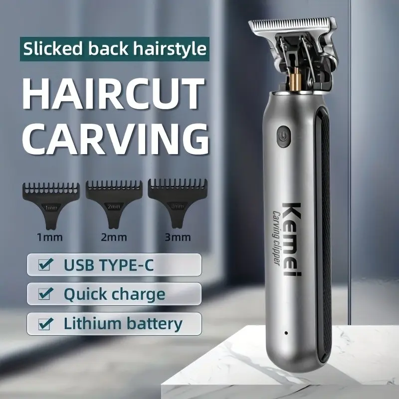 Kemei Mini Clippers Men's hair Beard Lithium Trimmer Zero Gapped T-Blade Haircut Hair Cutting Machine Cordless Professional clippers KM-1757, Durable