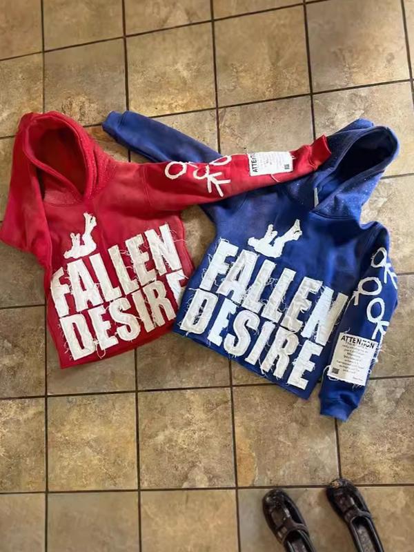 Y2k Trendy Cool Letter Patchwork Hoodie Street Style Casual Fashion Sweatshirt Versatile Outfit Unisex Autumn Winter Chic Hooded Shirt