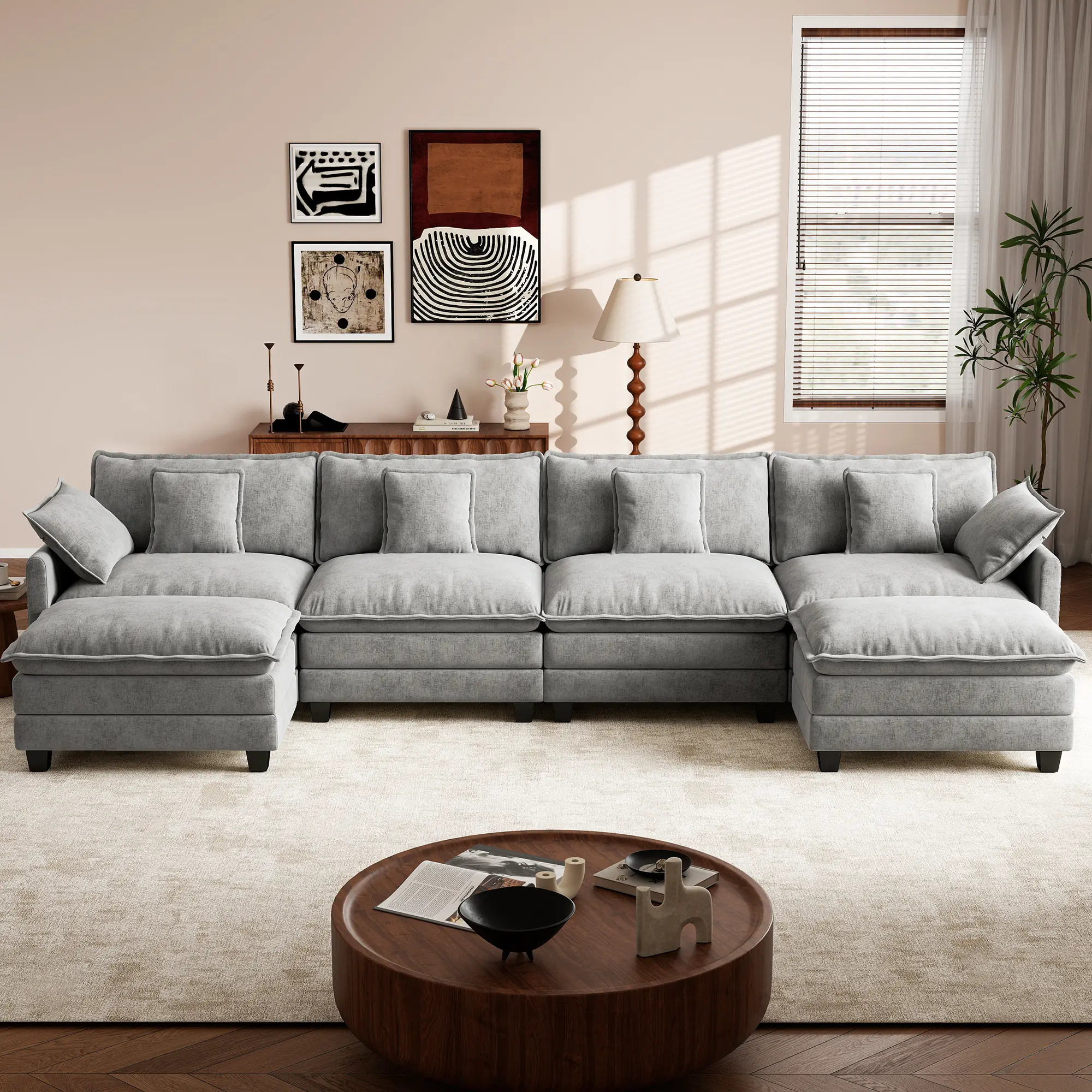 GuroMagicSofa 76.7-146.5 Inch Modular Couch Sectionals with Ottoman, Big Comfy Cloud Couches, L/U Shaped 2-6 Seats Modular Sectional Sofa, Modern Cloud Sectional Couches for Living Room, Deep Seat Sofa Cozy Sofa Contemporary Upholstered