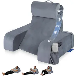 Reading Pillow with 30-90° Stepless Adjustable Angle & Height 2 in 1 Back Wedge Pillow for Bed Sitting Up with Detachable Arms Rest Backrest Pillow for Reading Gaming Working in Bed or Couch Large