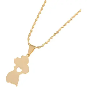 Stainless Steel Map of Guyana Pendant Necklace Gold Color