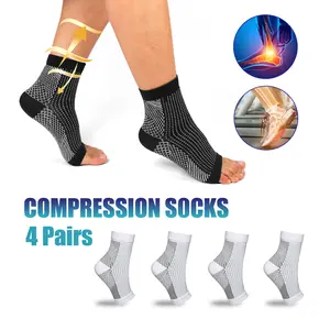 4 Pairs Neuropathy Socks Foot Compression Sleeve For Pain Anti Fatigue 20-30mmHg Support Brace Open Toe Unisex Black White