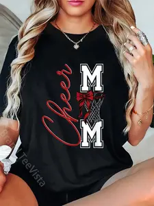 100% Cotton Basketball Game Cheerleading Sport Cheer Mom Mama Bow Red T-Shirt