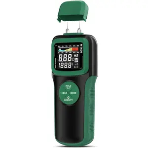 Wood Moisture Meter, Needle and Needle-Free Two-in-One Moisture Detector, Upgraded Sensor and Backlit Screen, 9 Kinds of Calibration of Wood Moisture Detection, Suitable for Wood, Concrete Buildings (Green)