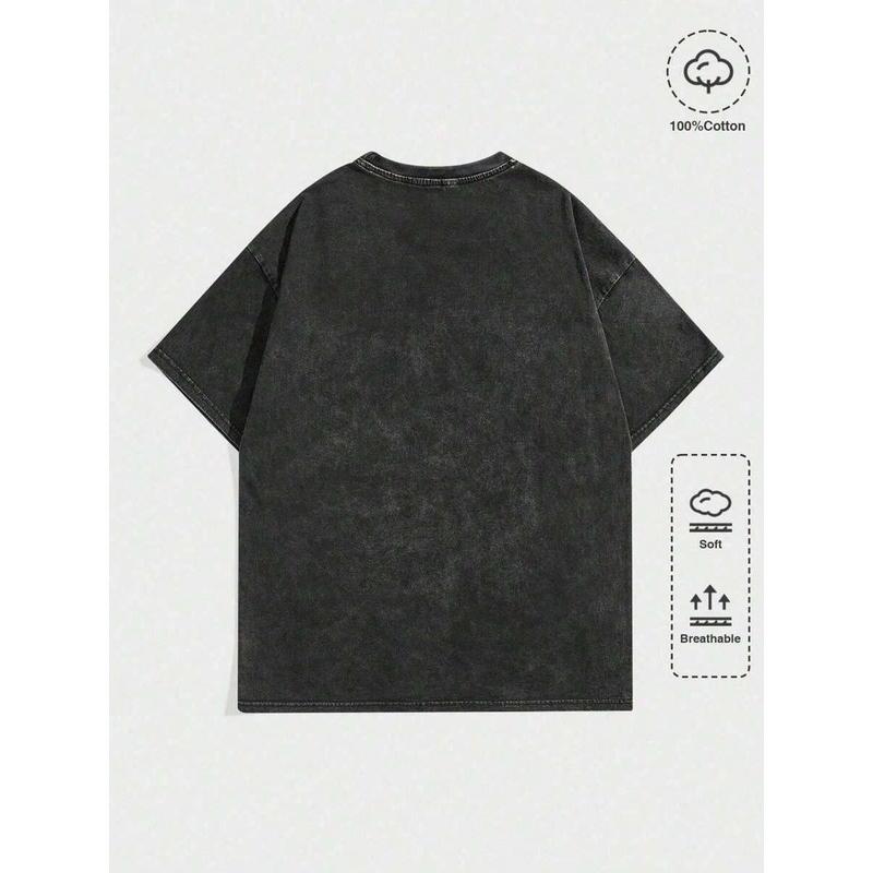 Winter outfits Retro Washed T-Shirt Double Sided Printed 230 Pure Cotton'GOD HAS A PLAN' Letter Print Men's Casual ComfortableFashionable Street Style Cotton Distressed FestiveMenswear Tops slightly cropped shirt men