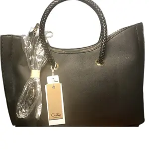 Black Tote Bag with Braided Handle - fashionable , St shopping bag for girls & Versatile