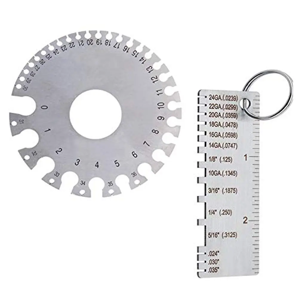 2 Pack Stainless Steel Welding Gauge, Metal Welding Gage Plated Size Inspection Tool, Wire Sizes Thickness Gauge + Round Dual-Sided Wire  Sheet Gage Standard Thickness Metal Gauge
