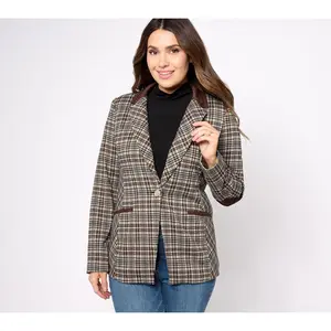 Tailored by Susan Graver Petite Jacquard Knit Blazer w/ Faux Suede Trim