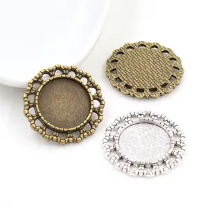 15pcs 16mm Inner Size Antique Bronze And Silver Plated Fashion Style Cabochon Base Cameo Setting Charms Pendant