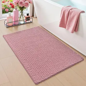 DEXI Bathroom Rugs 20x32, Non Slip Washable Bath Mat, Absorbent Chenille Bathmat, Ultra Soft Thick Carpet for Tub Shower Floor, Beige