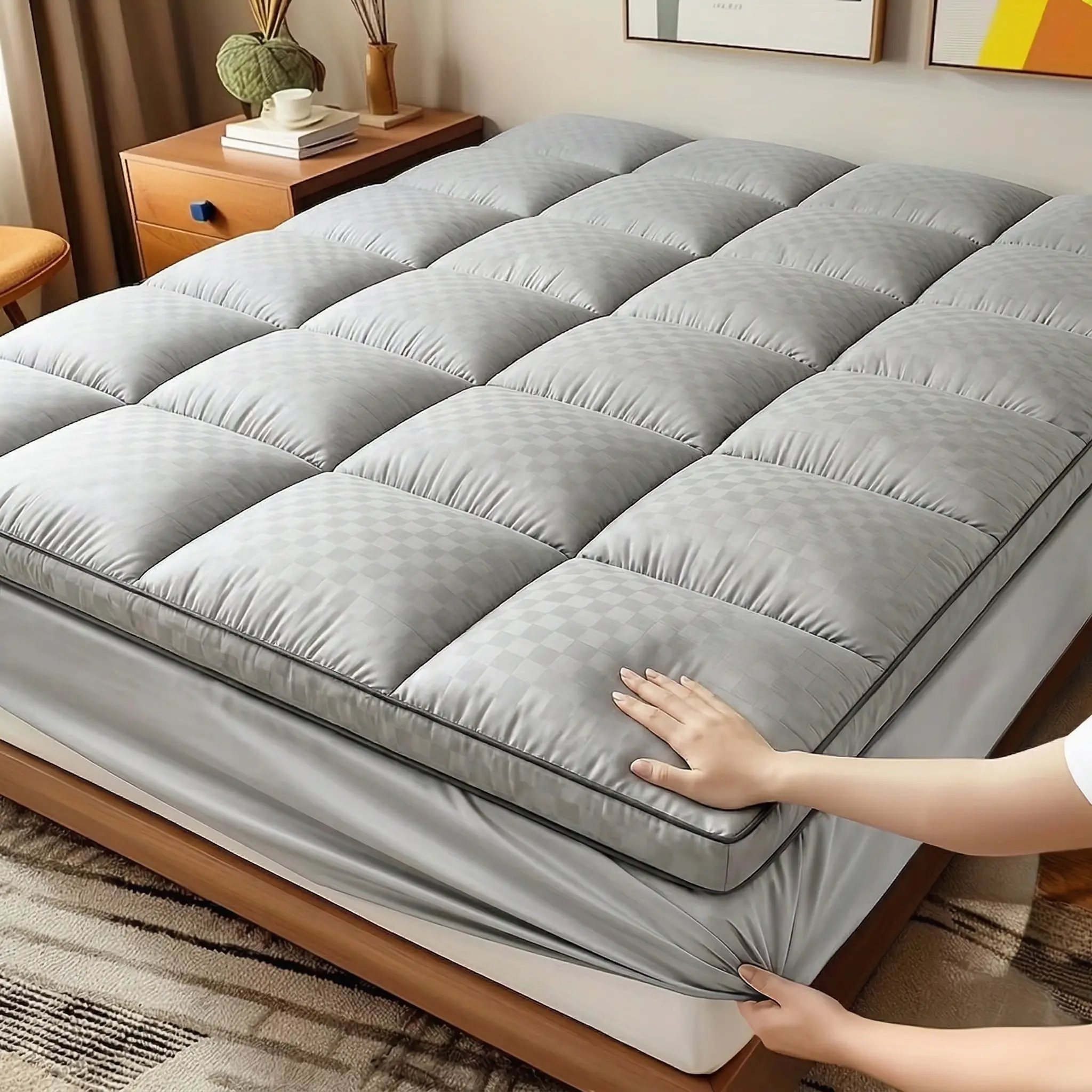 Quilted Padded Mattress Pad Cover - Waterproof, Stain-Resistant, Breathable, Machine Washable Easy-Care Bed Protector for Queen/Single White Mattresses (Bedrooms, Dorms Use)