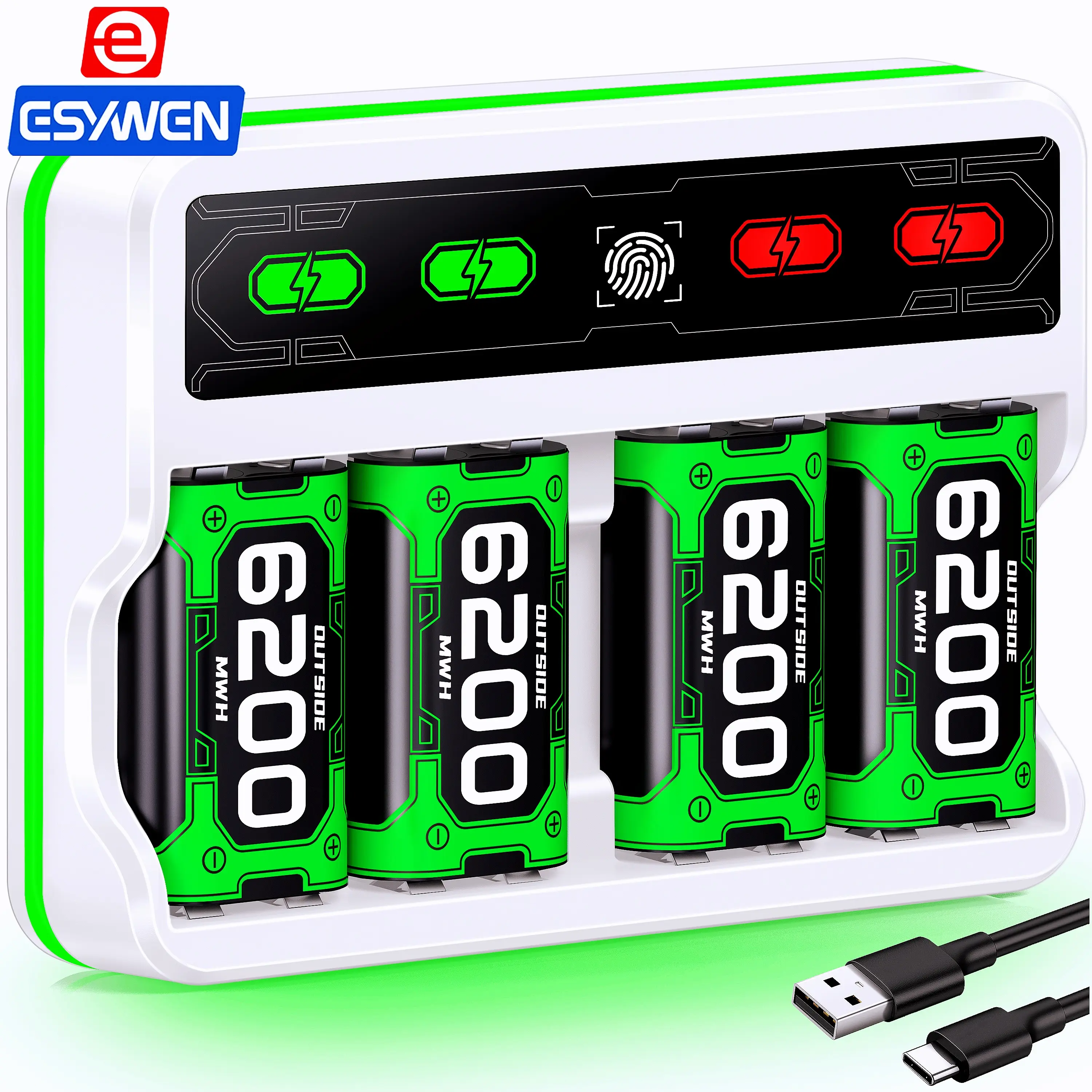 ESYWEN 4x6200 mwh Rechargeable Battery Pack for Xbox Series X Controller with 3 Charging Modes,White ESYWEN 4x6200 mwh Rechargeable Battery Pack for Xbox Series X Controller with 3 Charging Modes,White