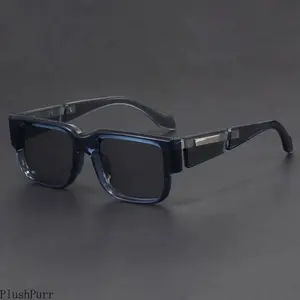 Stylish Half Frame Sunglasses, Unisex Retro Rectangular Thick Frame with Gray-Blue Lenses and UV400 Sun Protection, Sleek Rectangular Sunglasses