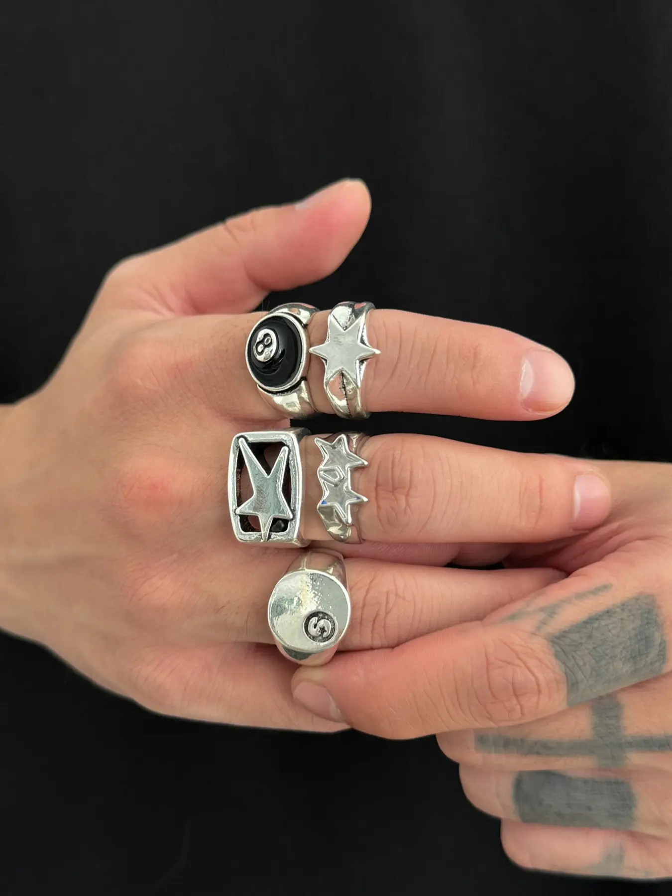 Men's Zinc Alloy Star Billiard Ring Set - Vintage Punk Style - TikTok Shop