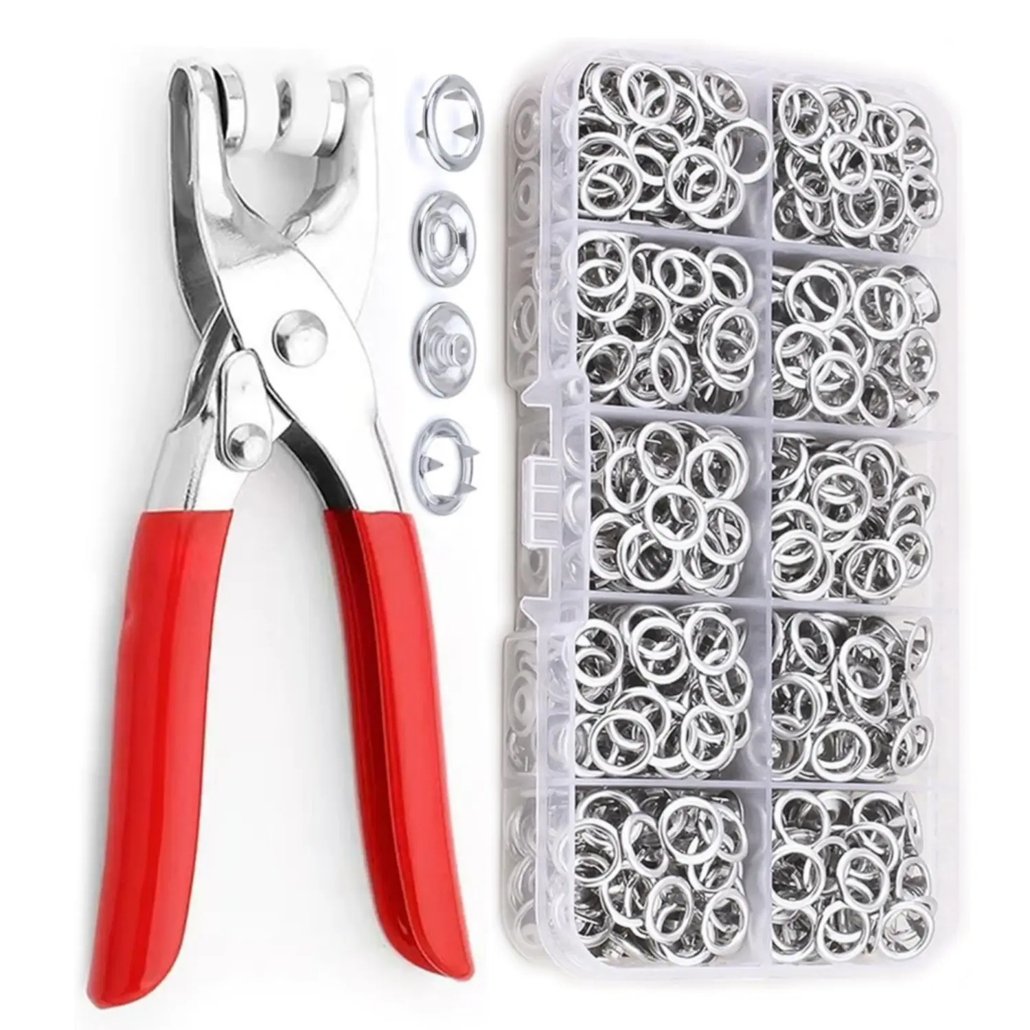 100 Set 9.5 mm Metal Snap Buttons with Snap Pliers,No‑Sew Silver Snap Button Kit with Fastener Pliers Press Tool for Fabric, Clothes, Bibs, Shirts, Crafts and DIY Projects - Home Improvement.