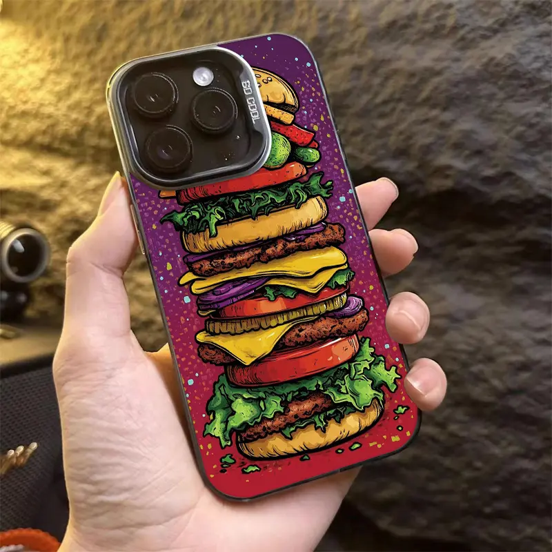 Hamburger Mobile Phone Case for iPhone 16, 15, 14, 13, 12, 11 Pro Max - Anti-Stain, Stylish, Silvery Phone Accessories