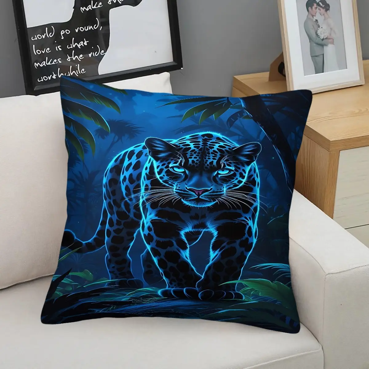 Neon Black Panther Jungle Throw Pillow, Wild Animal Cushion Accent Pillow, Includes Pillow Core, Soft Comfortable Home Decor Pillows for Sofa Bedroom Dorm Game Room, Gift for Men Gamers and Wildlife Enthusiasts