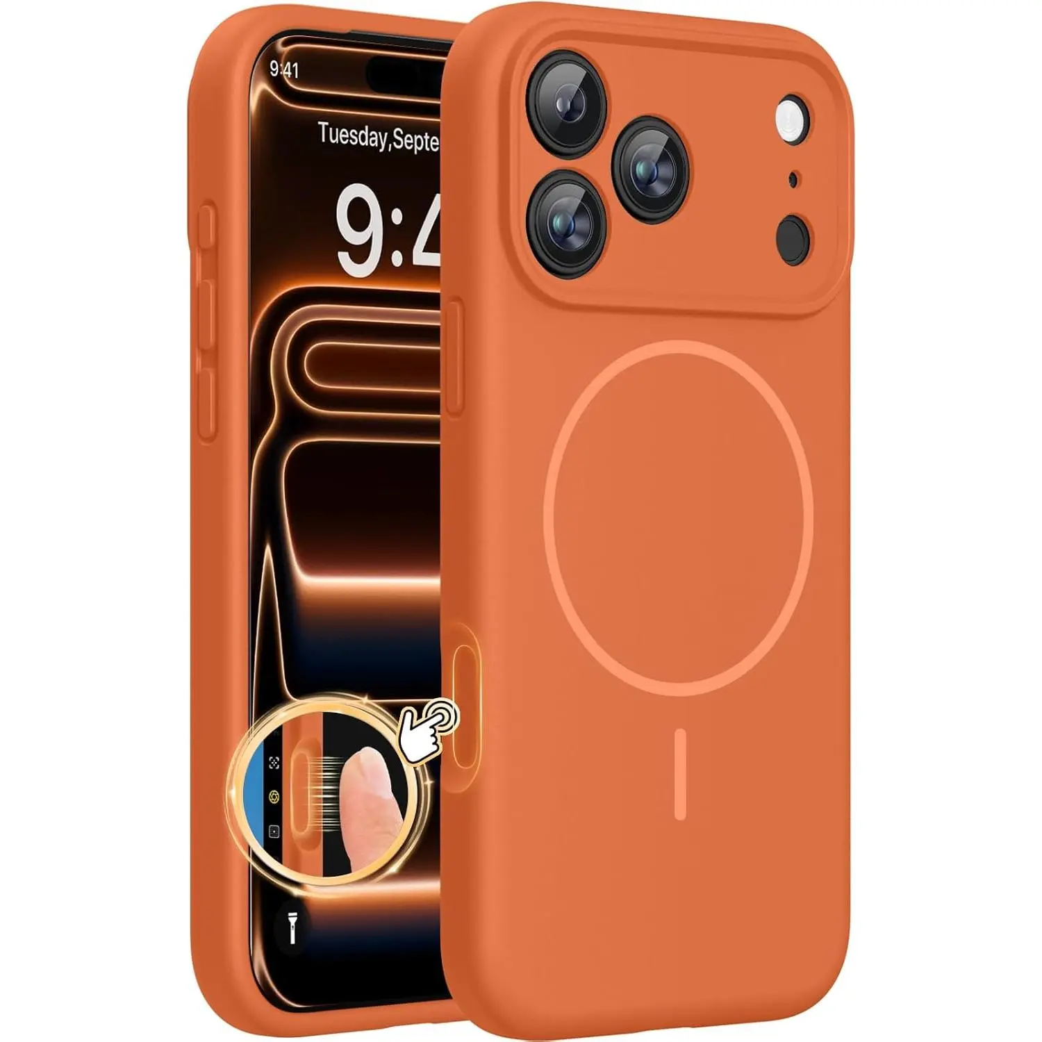 Miracase Magnetic Protective Phone Case for iPhone 17 Pro Max - MagSafe-Compatible, 3.0mm Thick Shockproof Cover, Integrated Silicone Camera Control, Smartphone Handheld Devices Accessory (Orange)