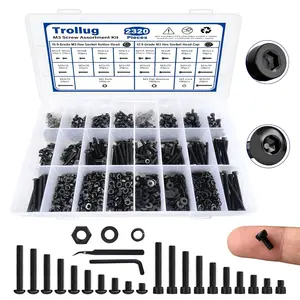 2320PCS M3 Screw Kit, Hex Socket Button & Cap Head Metric Screw Assortment Kit with Lock and Flat Washers, 12.9 & 10.9 Grade Alloy Steel Black ZincPlated Bolts and Nuts for 3D Printing