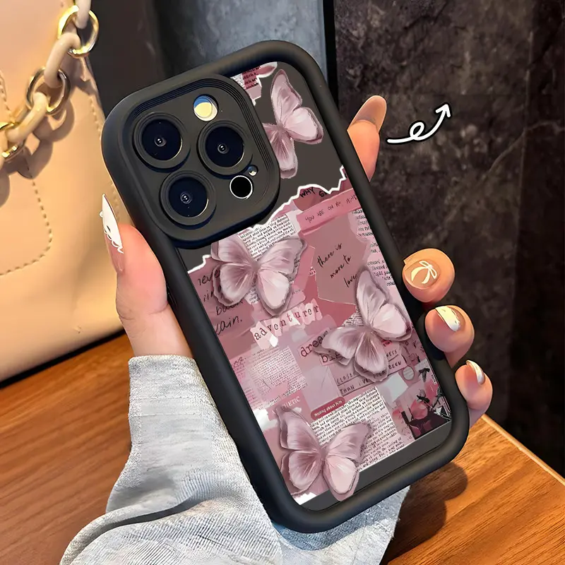 Floral Butterfly Blush Pink Non-Customized Smartphone Case - Flexible Anti-Drop Slim Silicone-PC Casing, Precise Full Cutouts, Full Camera Protection, Durable Accessories for iPhone 17/16/15/14 Pro Max/13/12/11/XR/XS Plus & Galaxy Models