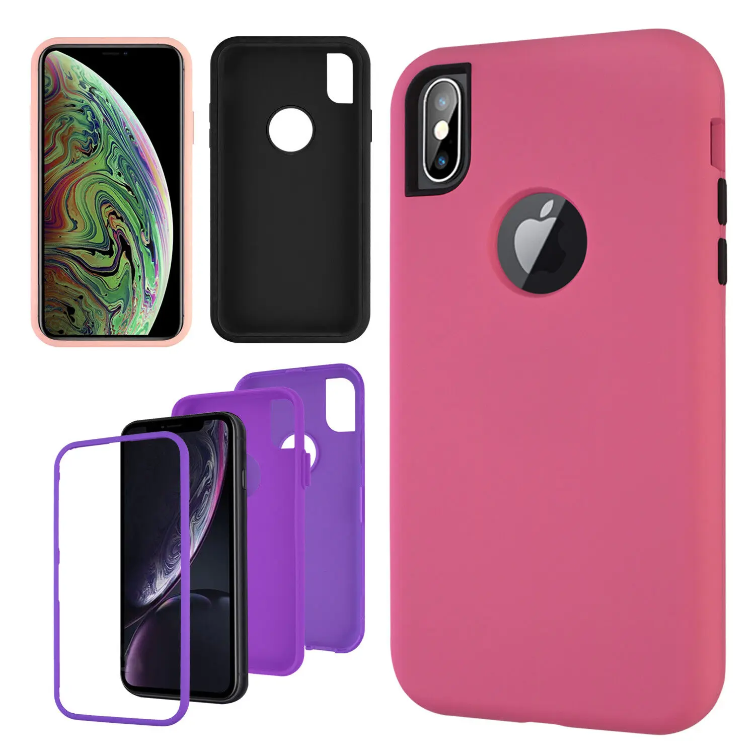 Doemoil For Apple iPhone X XR XS Max 3 in 1 Hybrid Thin Shockproof Silicone Bumper Case