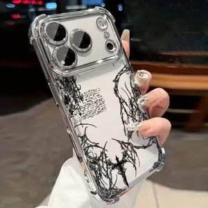 Dark Thorn Cross Script Art iPhone Case, Gothic Line Art Clear Shockproof Phone Case for iPhone 17 Air 16 Pro Max 15 14 Plus 13 12 11 Plus XR XS Samsung Galaxy S26 Ultra S25 Ultra S24 S23 S22, Drop Resistant Durable Protective Cover