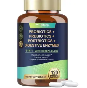 5-in-1 Probiotic Prebiotic & Postbiotic for Women Men, 60 Billion CFU 24 Strains w/Digestive Enzymes, Prebiotic Fiber, Slippery Elm, Daily Complete Immune, Gut Health, 120 Day Supply