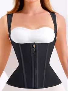 Soft Fabric Waist Cincher with Support Straps, Zipper Front Body Shaper, Breathable Tummy Control Corset for Daily Wear, Pink Hourglass Trainer, Shapewear