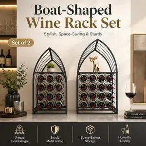 Super 2 Piece Sailboat Shaped Wine Cabinet Freestanding Bottle Storage Rack for Spirits Modern Home Bar Display Furniture for Kitchen Dining Room Entertaining Essentials Aesthetic Apartment Finds Home Lifestyle Solutions liquor