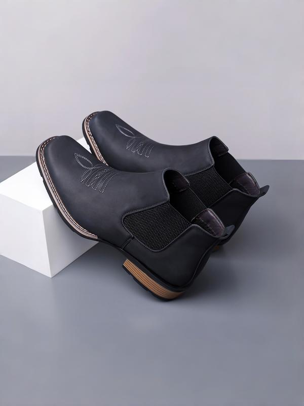 Men Low Heeled Bare Boots With PU Embroidery Pattern Square Toe Classic  Comfortable Men Western Cowboy Boots