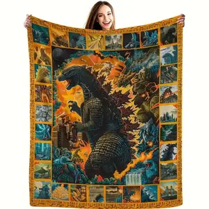 Monster-Themed Flannel Throw Blanket  Soft Cozy decorative giftable fluffy lightweight slogan print reversible fluffy fleece flannel , Holiday gifts / Birthday gifts