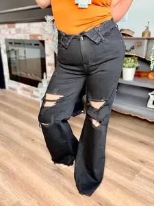 Night Rider Distressed Wide Leg Jean