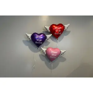 Miss You Baby 17" Memorial Balloon – Heart Shaped with Angel Wings Graveside Tribute - 2 Balloons Included