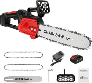 12 Inch 20V Cordless Electric Chainsaw, 3.0Ah Battery & Charger Included, 2-Chain Set, Brushless Motor for Branch Pruning, Tree Felling, Firewood Cutting
