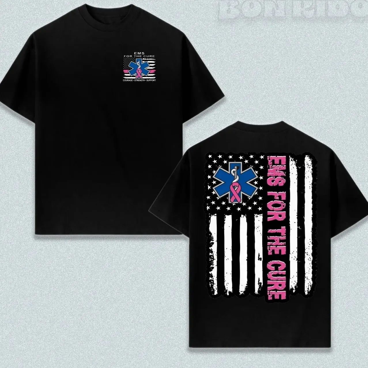 Mens Unisex Short-Sleeve Breathable EMS Graphic Tshirt, 2-Sided #PinkRibbon Prints, Stylish Casual Classic Breast Cancer Awareness Everyday Top ISK