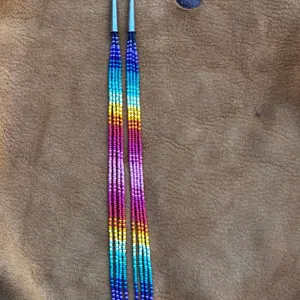 9" Long Matte Rainbow Fringe Earrings with Vibrant Gradient Colors and Durable Beaded Design