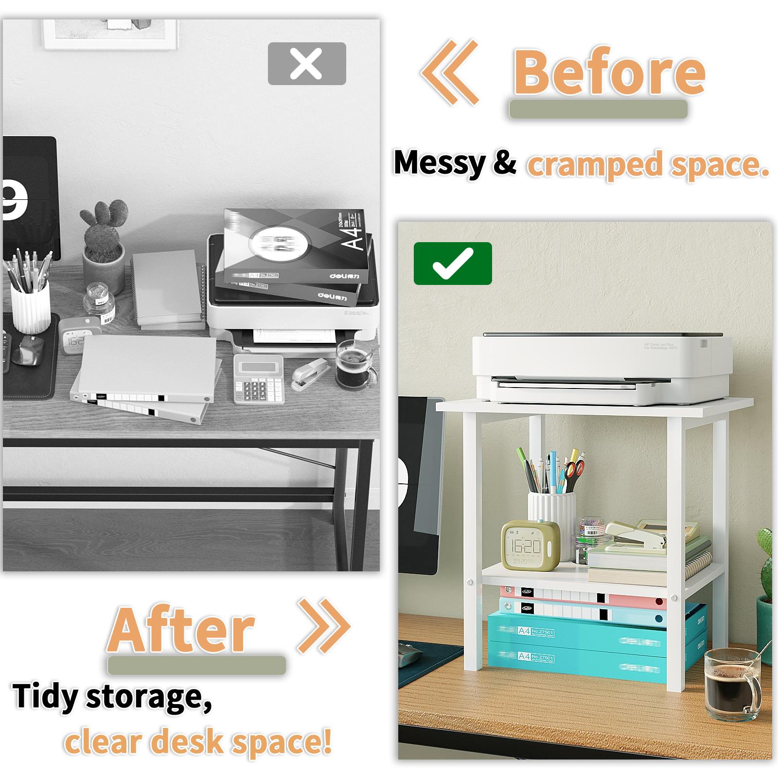 Under Desk Printer Stand, 2-Tier Industrial Mobile Printer Table with Storage Shelf and Steel Frame, Rolling Printer Cart Holder with Lockable Wheels for Home, Office