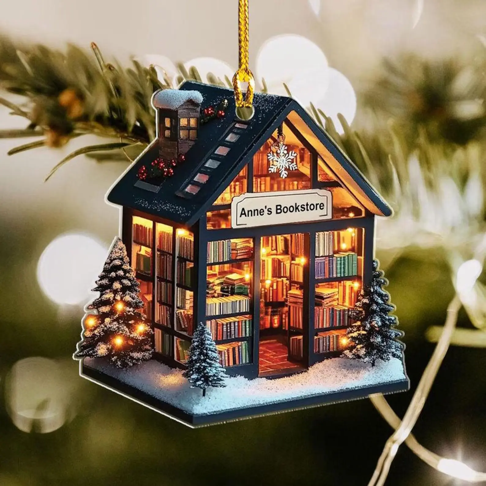 [NEW] Customized Bookstore Ornament, 2D Flat Book Ornament for Book Lovers, Bookshelf Christmas Decoration